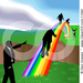 11392-Men-Walking-On-A-Rainbow-To-Cross-A-Ravine-Clipart-Illustr