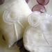 fehér tüll-organza menyasszonyi szütyő és gyűrűpárna